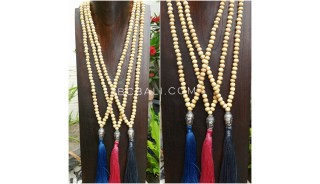 3color mala wood white necklace tassel buddha chrome prayer